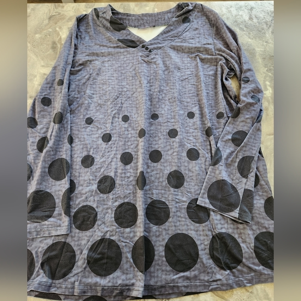 Azalea by Firmiana Plus Size Tunic Size 1X Gray Blue with polka-dots - Picture 1 of 4